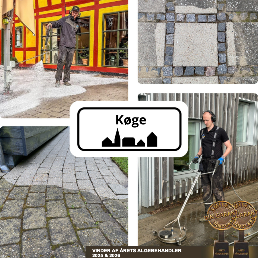 Collage med fliserens og medarbejdere fra Vejle Algerens