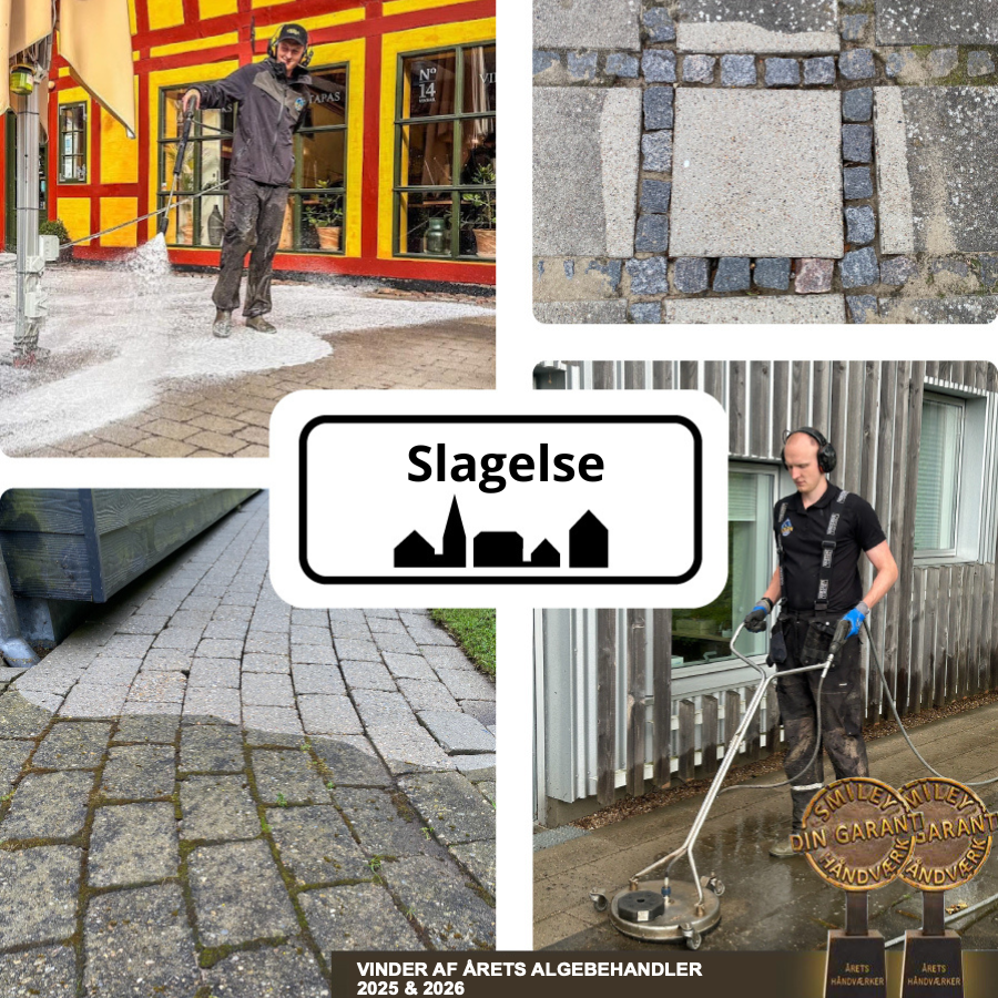 Collage med fliserens og medarbejdere fra Vejle Algerens